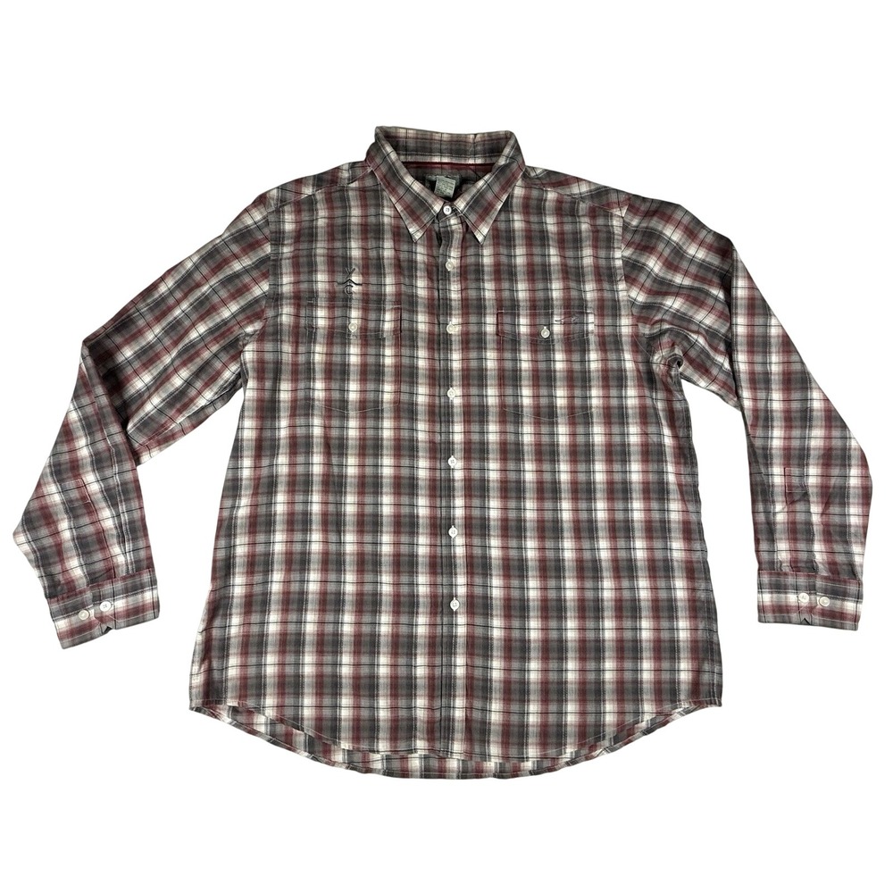 Horny Toad Button Up Shirt Men XL Red Gray Plaid Preppy Y2K Grunge Skater Office